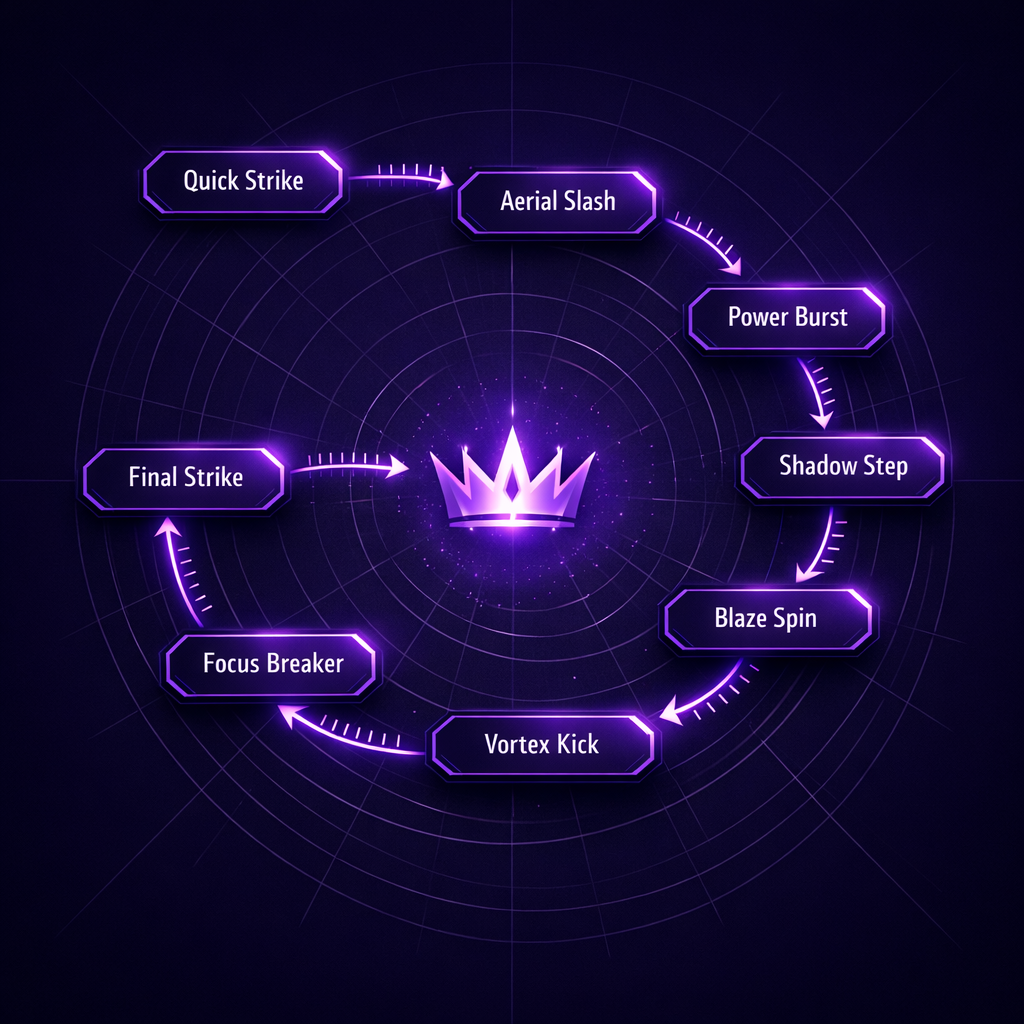 Spinboss combo diagram showing sequence flow with timing frames and execution arrows